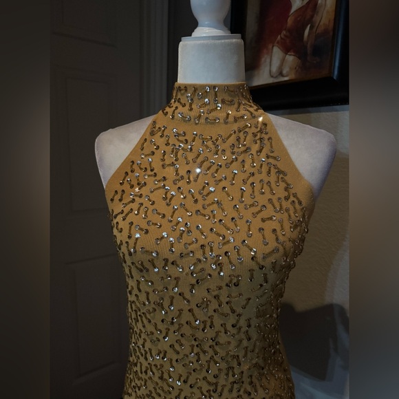 Vintage Dressy Evening Party Beaded Sequin Halter Mock Turtleneck Top NWOT - Picture 4 of 13